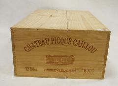 One boxed case (12 bottles) Chateau Picque Caillou Pessac-Leognan 2001