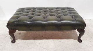 Green leather three-seat Chesterfield office reception sofa and matching footstool (2)