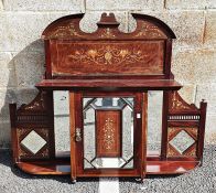 Wall-hanging overmantel mirror/unit with inlaid floral decoration, bevel edged glass, single
