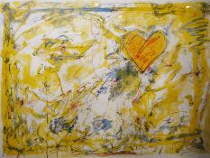 John Allen (?) (20th century) Limited edition print Abstract of heart in yellow background, signed