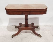 19th century mahogany fold-over card table, the rectangular top with rounded corners opening to