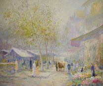 Late 19th/early 20th century school Oil on canvas Market scene with flowers, signed indistinctly