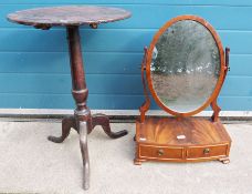 20th century mahogany dressing table mirror on box base with two drawers, ogee bracket feet and a