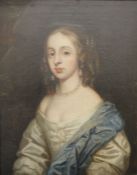 18th century English school Oil on canvas Half length portrait of a lady in pearl necklace, 35cm x