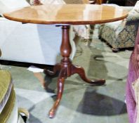 19th century mahogany circular snap-top tripod occasional table on baluster turned support to ogee