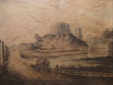 19th century school sepia watercolour Drover in town, unsigned 28.5 x 37.5 cm