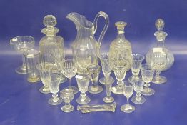 Antique cut glass water jug, panelled (with staple repair), an assortment of 19th century cut