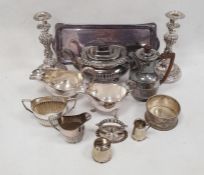 Assorted flatware, candlesticks, teapot, jugs, trays, etc, two cased canteens of flatware and a