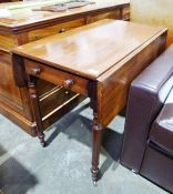 19th century mahogany pembroke table with single drawer, on turned supports