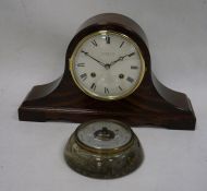 Comitti mahogany-cased Napoleon's hat-shaped mantel clock and a barometer (2)