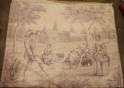 Mel Holmes (modern) Oil on canvas  18th century style fete galante, figures and dogs in