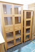 Three assorted display cabinets in beech frames, glazed doors (3)