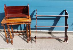 Book rack, two coffee tables and a wall-hanging shelf unit (3)