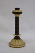 Carved ivory and hardwood candlestick with spirally twisted column and domed foot, initialled H G