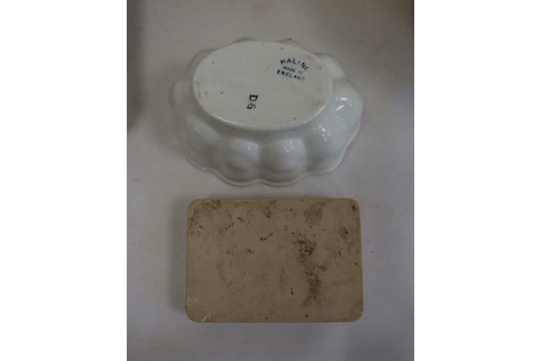 Two G Rushbrooke pottery ham stands, a stoneware mortar with glass pestle, a William Douglas & - Image 4 of 9