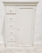 20th century white painted compactum, the moulded cornice above six short drawers and single