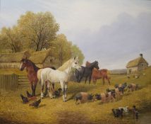 John Frederick Herring Junior (1815-1907) Oil on board  Farmyard scene with animals, signed lower