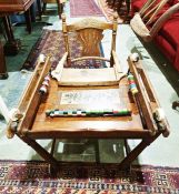 Edwardian child's metamorphic high chair with tray decorated with black silhouette nursery scene,