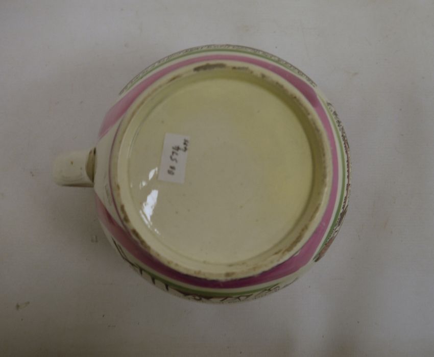 Early 19th century pink Sunderland lustre jug, transfer printed 'A West View of the Iron Bridge at - Image 6 of 6