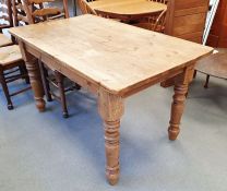 20th century pine rectangular dining table on turned and block supports, top 137cm x 80cm