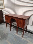 Georgian-style small mahogany sideboard, the rectangular top with broad crossbanded border and