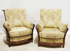 Pair of modern Ercol armchairs with cream ground upholstered seats, backs and arms (2)