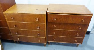 Two Meredew oak bedroom chests of four drawers, on turned supports, each 76cm x 89cm (2)