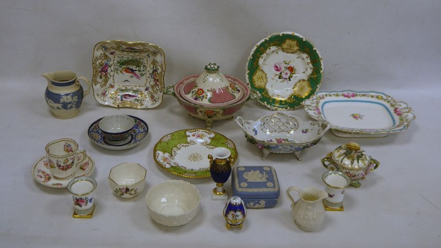 Mixed lot of 18th/19th century china to include teacup and saucer, Copeland floral decorated cup and