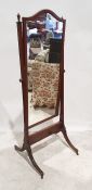 20th century mahogany framed cheval mirror with arched top and mahogany fluted frame, ogee supports,