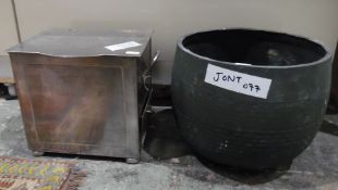20th century steel coal purdonium and a metal ovoid pot (2)