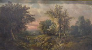 George A Boyle (1842-1932) Pair of oils on canvas Pastoral scenes, figures at a gate at sunset and a