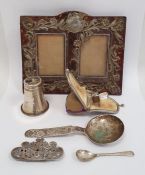 Victorian silver-mounted and glass scent bottle in suede case, Birmingham, marks worn, a