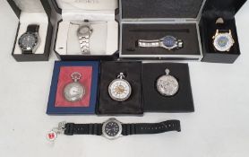 Quantity of modern gentleman's pocket watches and wristwatches to include Zurich Quartz watch, World