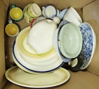 A Grimwades pottery hot water bottle, two modern ceiling light together with assorted china and