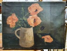 Early 20th century  Oil on canvas Still life - Poppies, unsigned together with a large quantity of