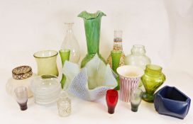 Isle of Wight pottery bowl, a Denby vase, a glass handkerchief vase together with various