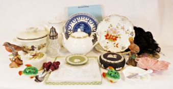 Large Denby vase, numerous collector's plates, a Wedgwood jasperware lidded trinket box together