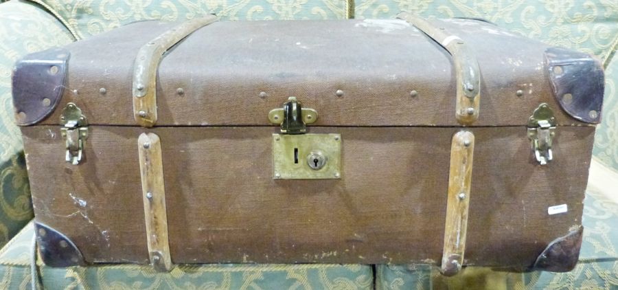 Wooden and canvas travel trunk containing books of cigarette cards, stamp albums, photograph albums, - Image 2 of 2