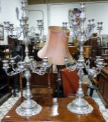 Pair of white metal modern candelabra, arranged in two tiers