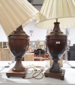 Pair of modern wooden urn-shaped table lamps (2)