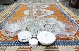 Cut glass decanter together with various glassware and linen (2 boxes)