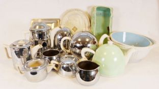 Four Ever Hot teapots, Carltonware Rouge Royale bowl, various Art Deco glassware together with