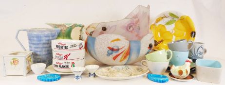 Two Art Deco glass lampshades together with a quantity of china and glassware (5 boxes)