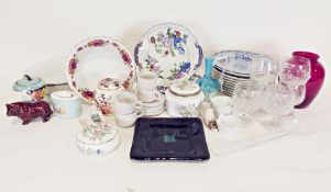 Fortnum & Mason pot, a Bath aqua glass vase and various other glass and china wares (1 box)