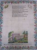 Sampler by Harriet Elizabeth Holden aged 11, 1838, flower border, with prayer, unfinished, with a