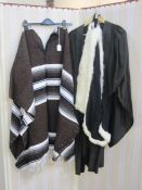 Woollen Peruvian poncho, a clerical gown labelled 'LDE & Ravenson', a swansdown trimmed gown