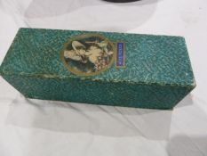 Mid 20th century straw hat with broad black band and black net detailing , labelled Walmar, size