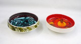 Two Poole pottery Delphis shallow bowls, shape number 88, 17.5cm in diameter each (2)