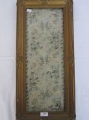 Late 19th/early 20th century rectangular embroidered panel, floral decorated in pinks, greens and