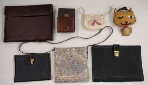 Bally brown leather document case with compartments, saddle stitch detail, another unnamed black